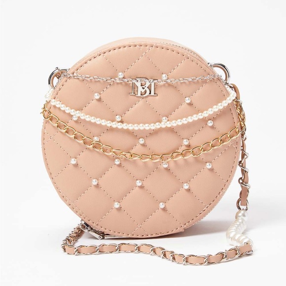 Badgley Mischka Handbags - Badgley Mischka Pink Pearl-Accent Round Crossbody Bag NWT